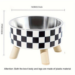 Elevated Graphic Pattern Cat Bowl With Wooden Stand