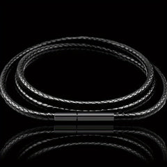 Men's 3mm Wax Leather Cord Necklace with Stainless Steel Buckle