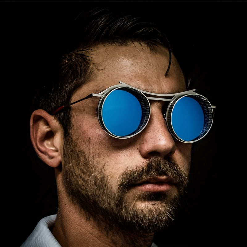 Men's Steampunk Round Frame Sunglasses Hollow Beach Glasses