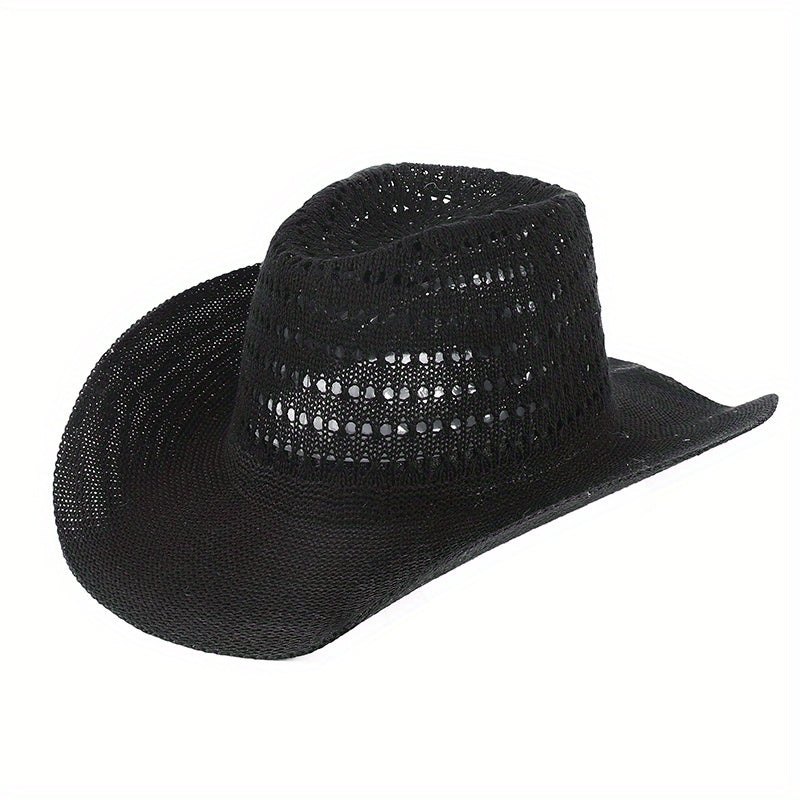 Vintage Crochet Cowboy Hat Hollow Fedora Cap Boho Sunscreen Cowgirl Beach Hats