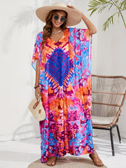  Boho Tie Dye Geo Pattern Cover Up Maxi Dress