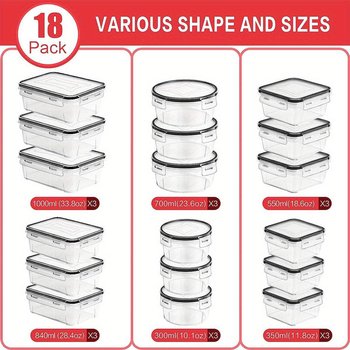 18pc Transparent Refrigerator Storage Boxes with Lids Keep Produce Fresh