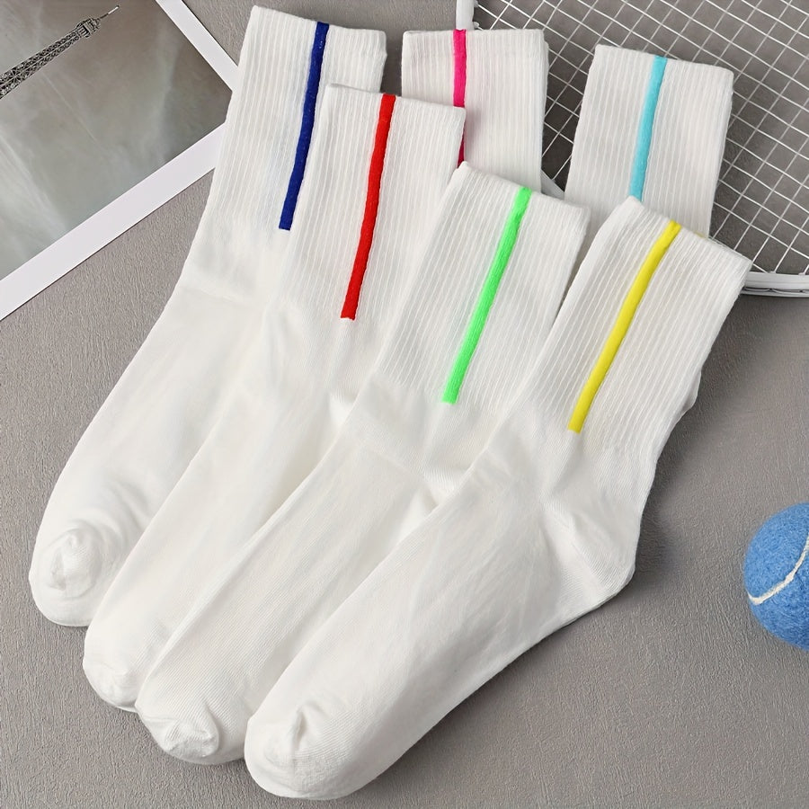 6 Pairs Colorblock Striped Socks Mid Tube Stockings