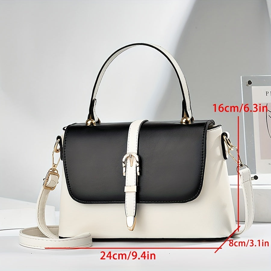 Contrast Crossbody Bag PU Leather Handbag Women's Top Handle Purses