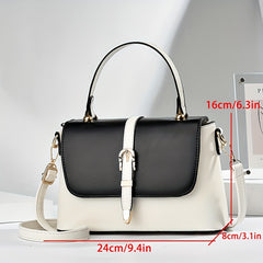 Contrast Crossbody Bag PU Leather Handbag Women's Top Handle Purses