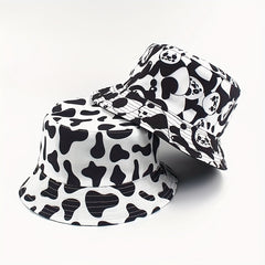 Cow Panda Print Bucket Hat Reversible Fisherman Cap for Women