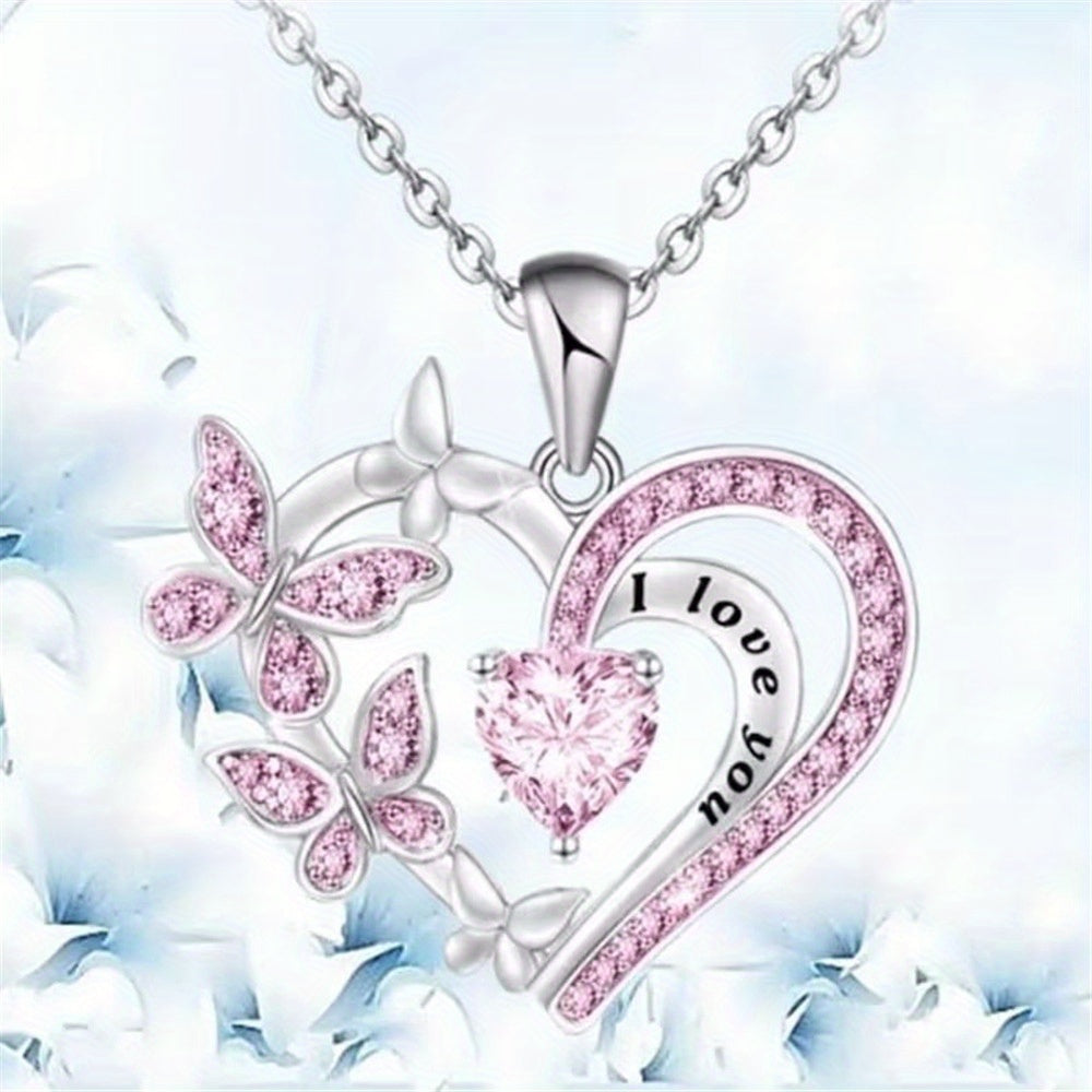 Heart Butterfly Pendant Necklace for Girls