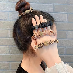 7pcs Bear Head Elastic Rubber Band Girls Bow Tie Hair Tie Coffee Hair Elastic