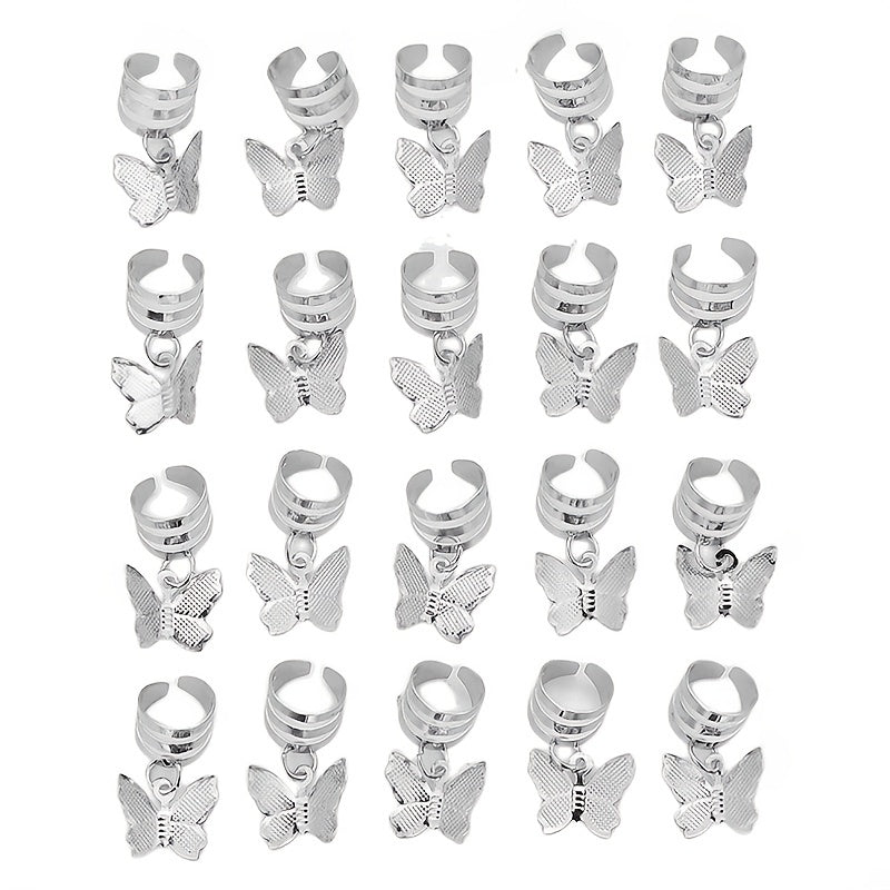 20pcs Hair Beads Spiral Coils Butterfly Dreadlock Braids Rings Clips