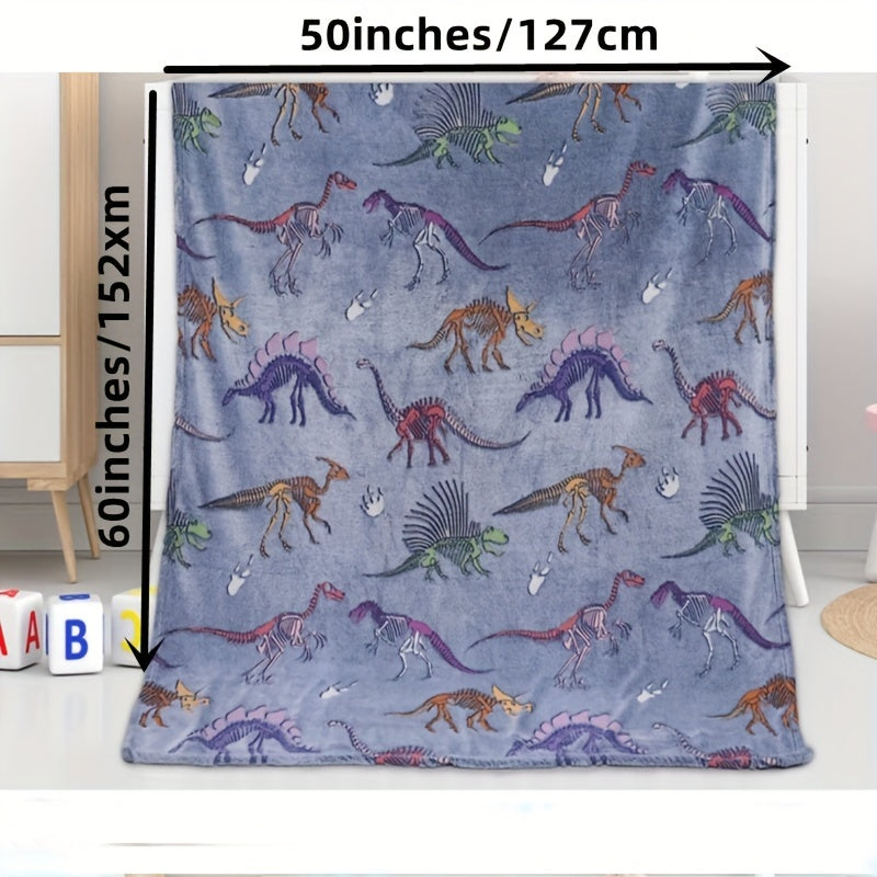 300GSM Glow In The Dark Dino Blanket for Kids Soft Warm Plush Dinosaur Throw