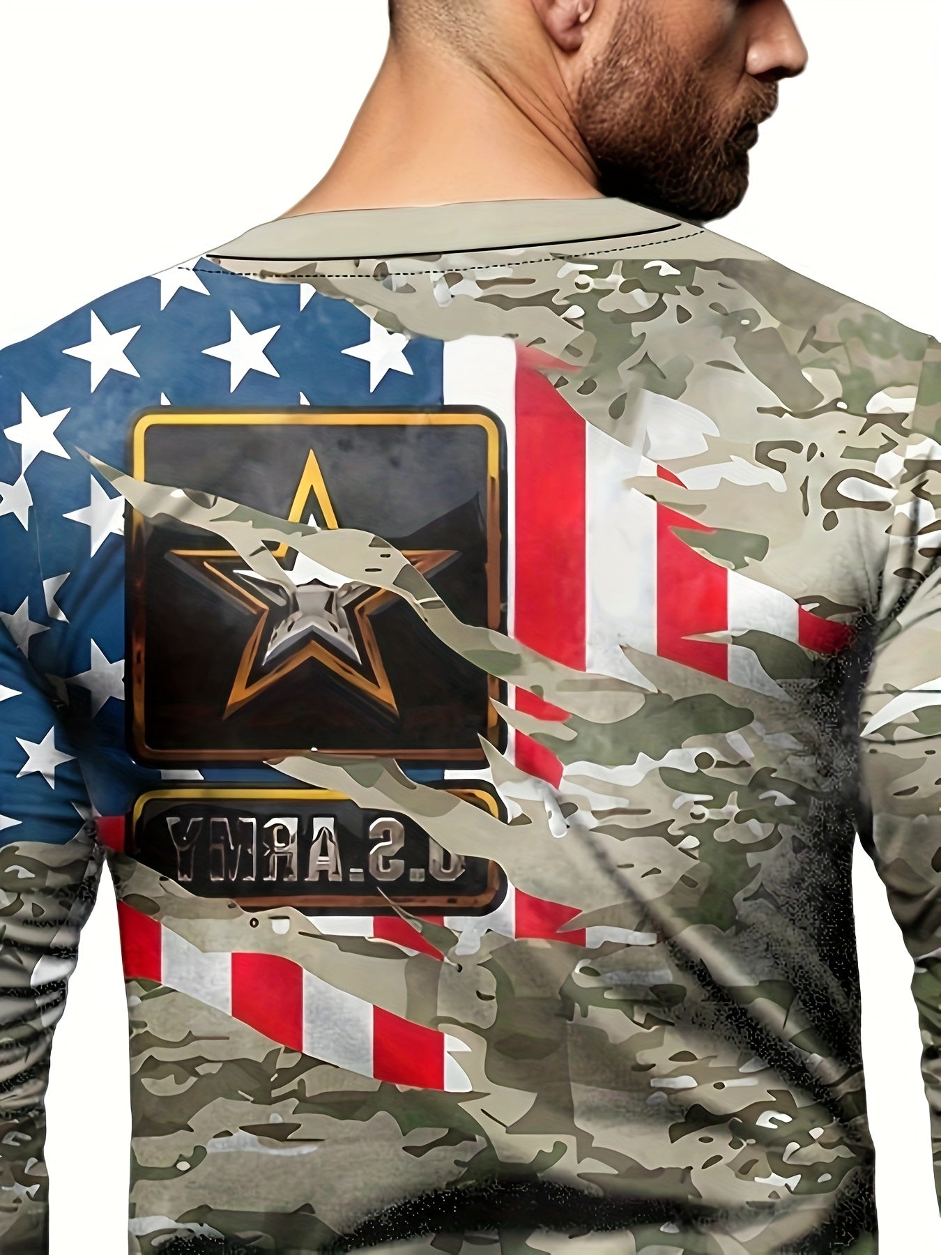 Camouflage Print Men's Long Sleeve Tee for Autumn