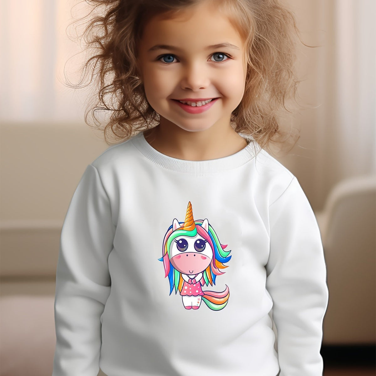 Girls Unicorn Pattern Crew Neck Sweatshirt For Spring Fall Christmas Gift