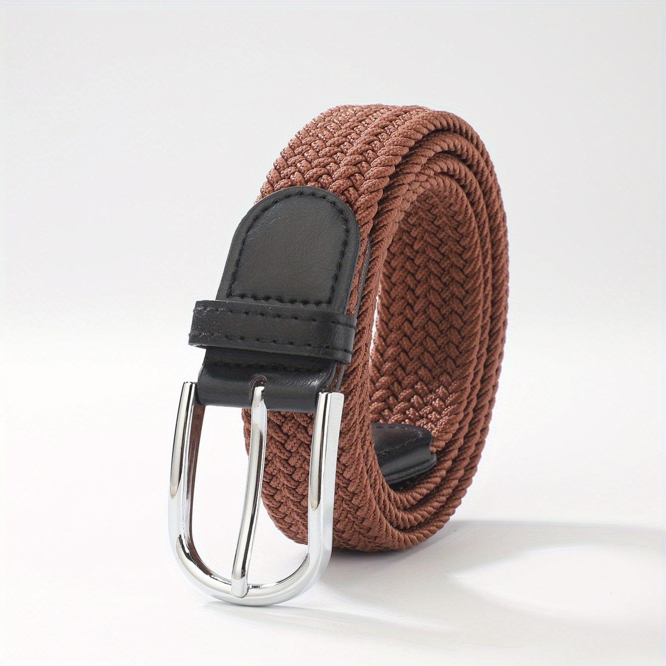 Men's Elastic Braided Belt Pin Buckle Stretch Belt Canvas Waistband