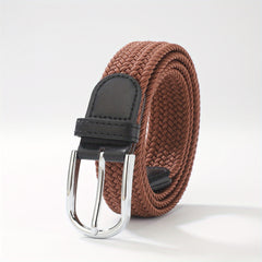 Men's Elastic Braided Belt Pin Buckle Stretch Belt Canvas Waistband