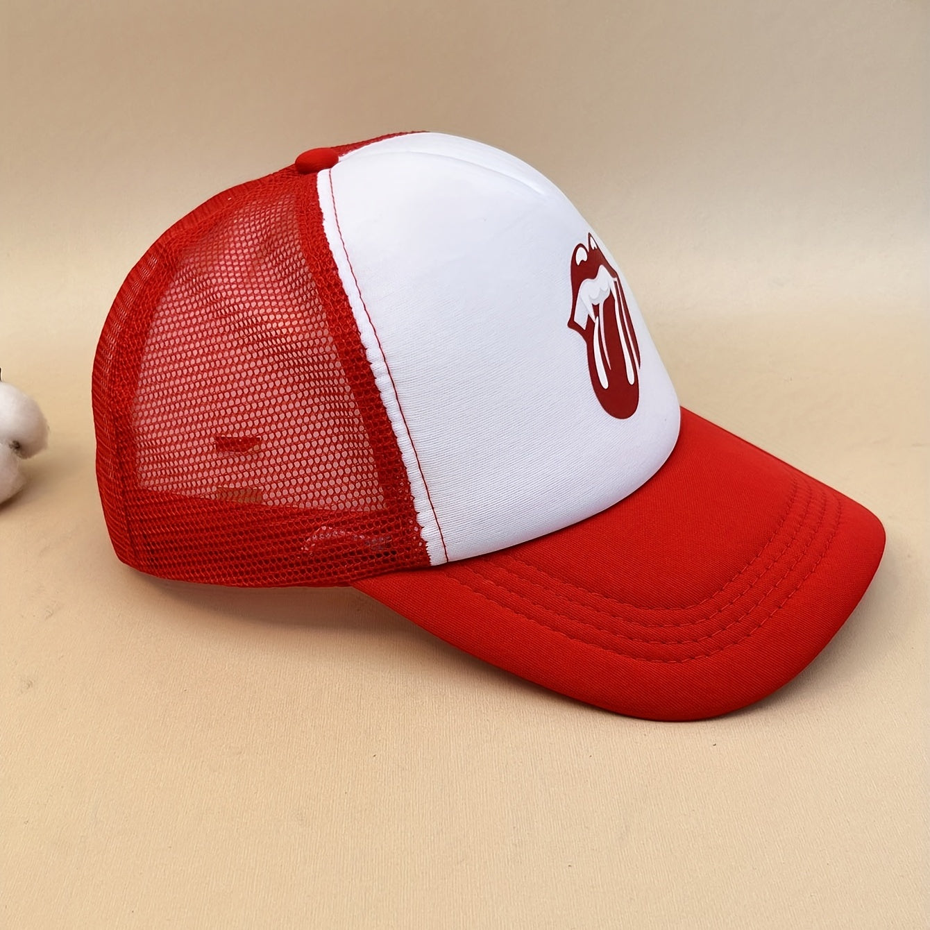Red Lip Print Trucker Hat Sunshade Baseball Cap Lightweight Dad Hats Women