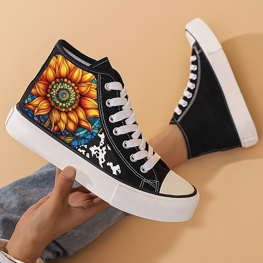 Flower Print Chunky Canvas Sneakers