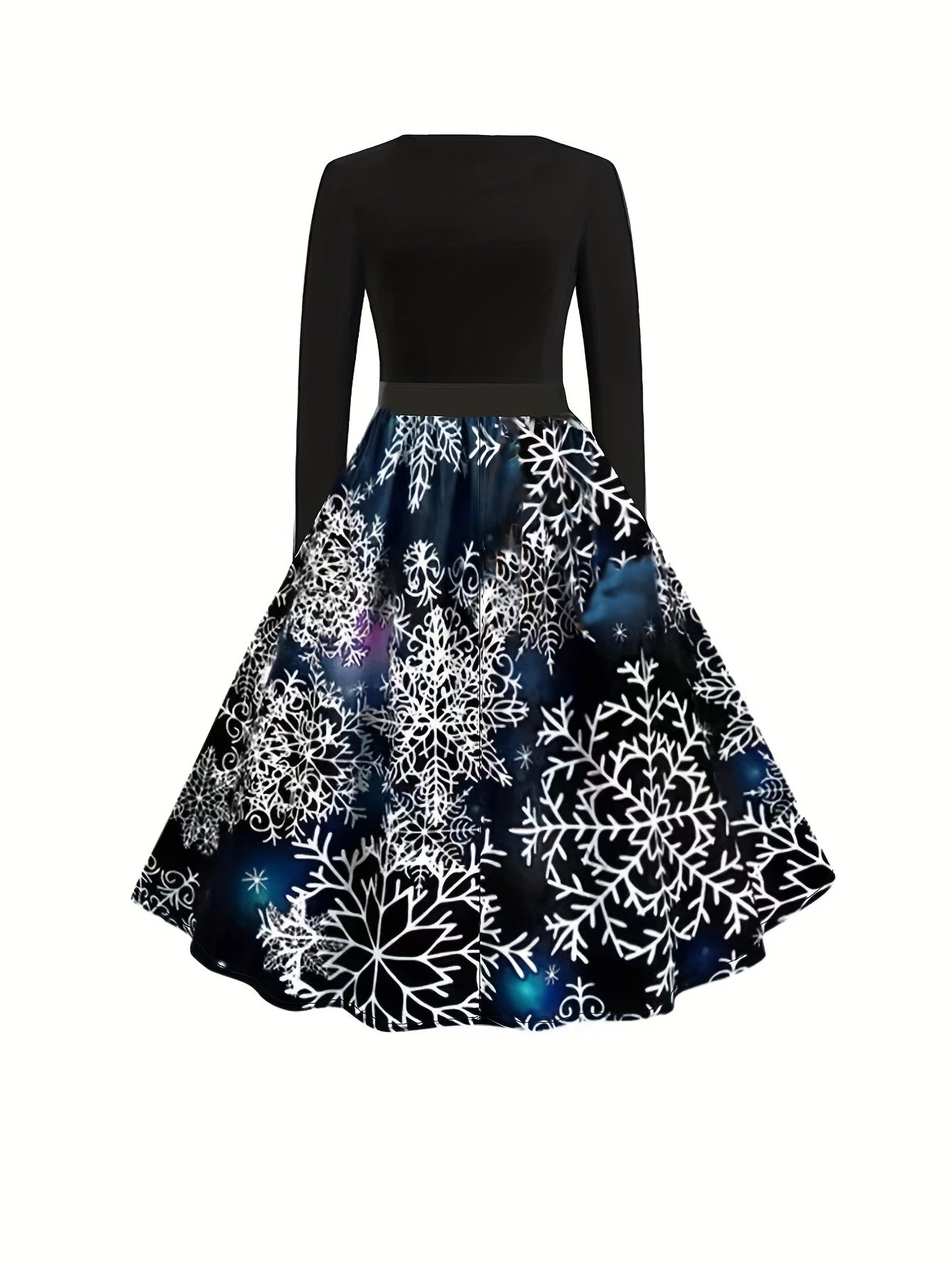  Colorblock Graphic Print Round Neck Belted Dress