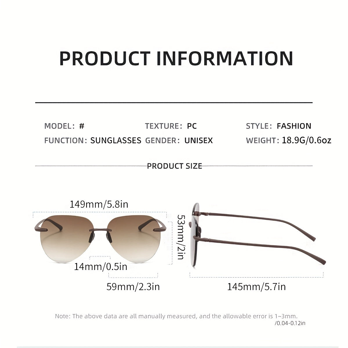Ombre Rimless Sunglasses UV400 Sun Shades