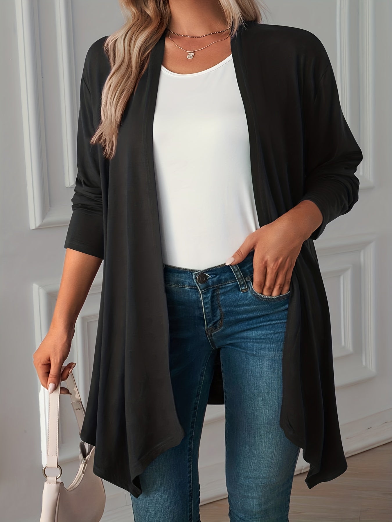  Casual Cardigan Women's Plus Solid Long Sleeve Open Front