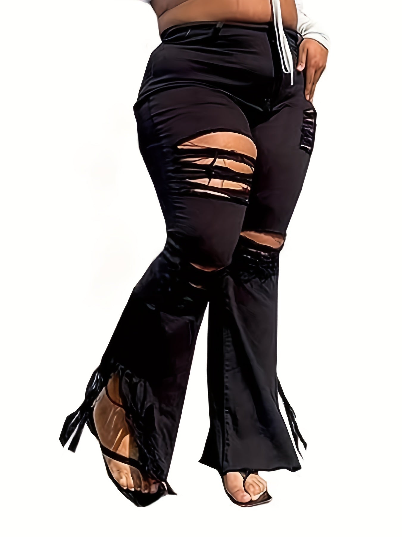  Casual Ripped High Rise Flared Leg Jeans