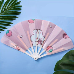 Students Cartoon Folding Fan Bunny Pattern Handheld Small Fan