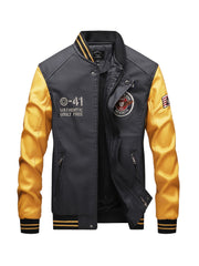 Men's Casual Zipper Baseball Collar PU Leather Jacket