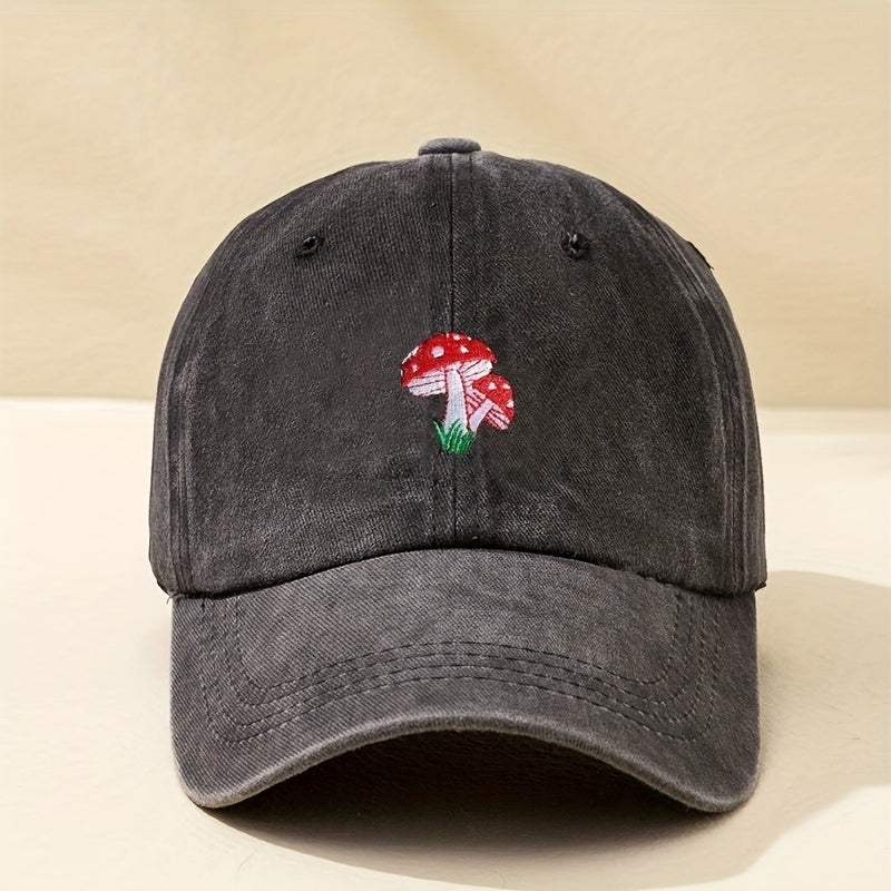Unisex Sunshade Adjustable Baseball Cap with Mushroom Embroidery