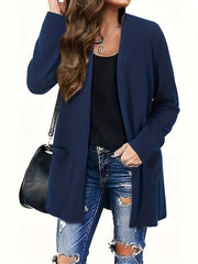  Casual Cardigan Women's Plus Solid Open Front Cardigan With Pockets