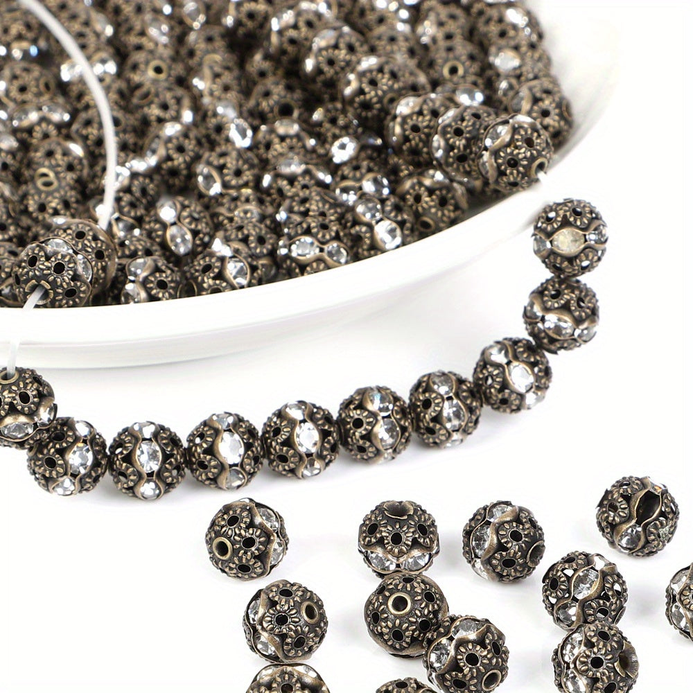 20pcs Mixed Round Beads Rhinestone Rondelles Crystal Spacer Beads