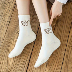 4 Pairs Cartoon Print Socks Cute & Comfy Women's Stockings