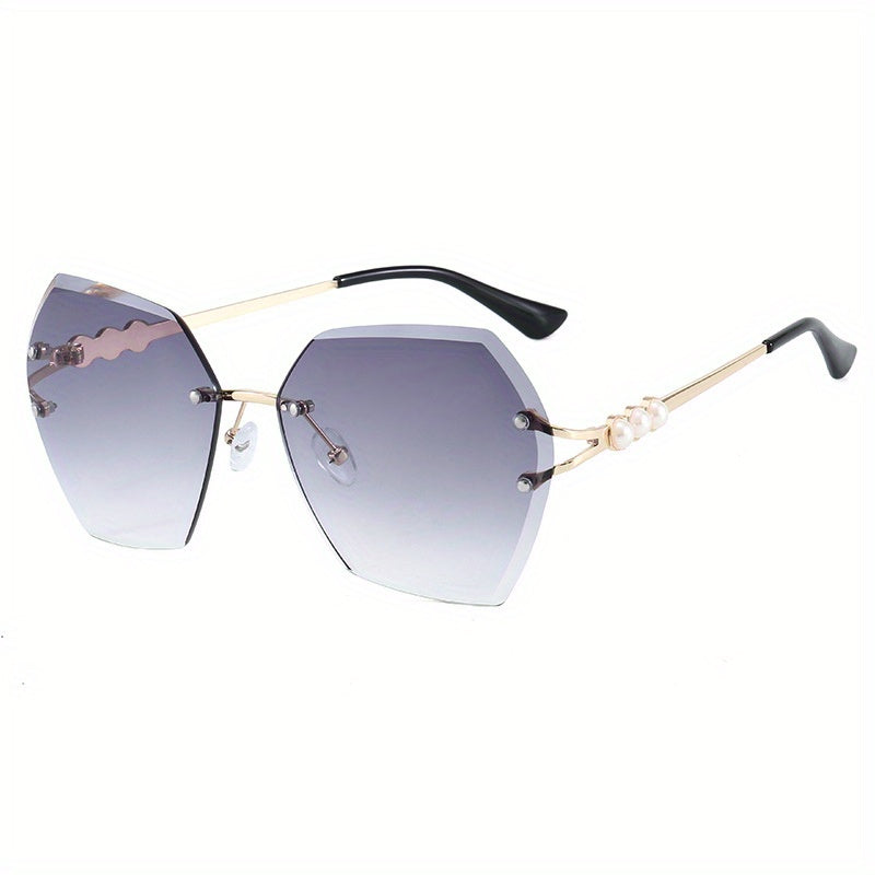 Oversized Rimless Sunglasses Ombre Lens Glasses Faux Pearl Metal Temple UV400