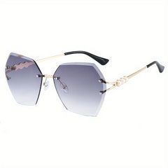 Oversized Rimless Sunglasses Ombre Lens Glasses Faux Pearl Metal Temple UV400
