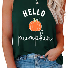 Women's Plus Pumpkin Print Casual Tank Top for Halloween