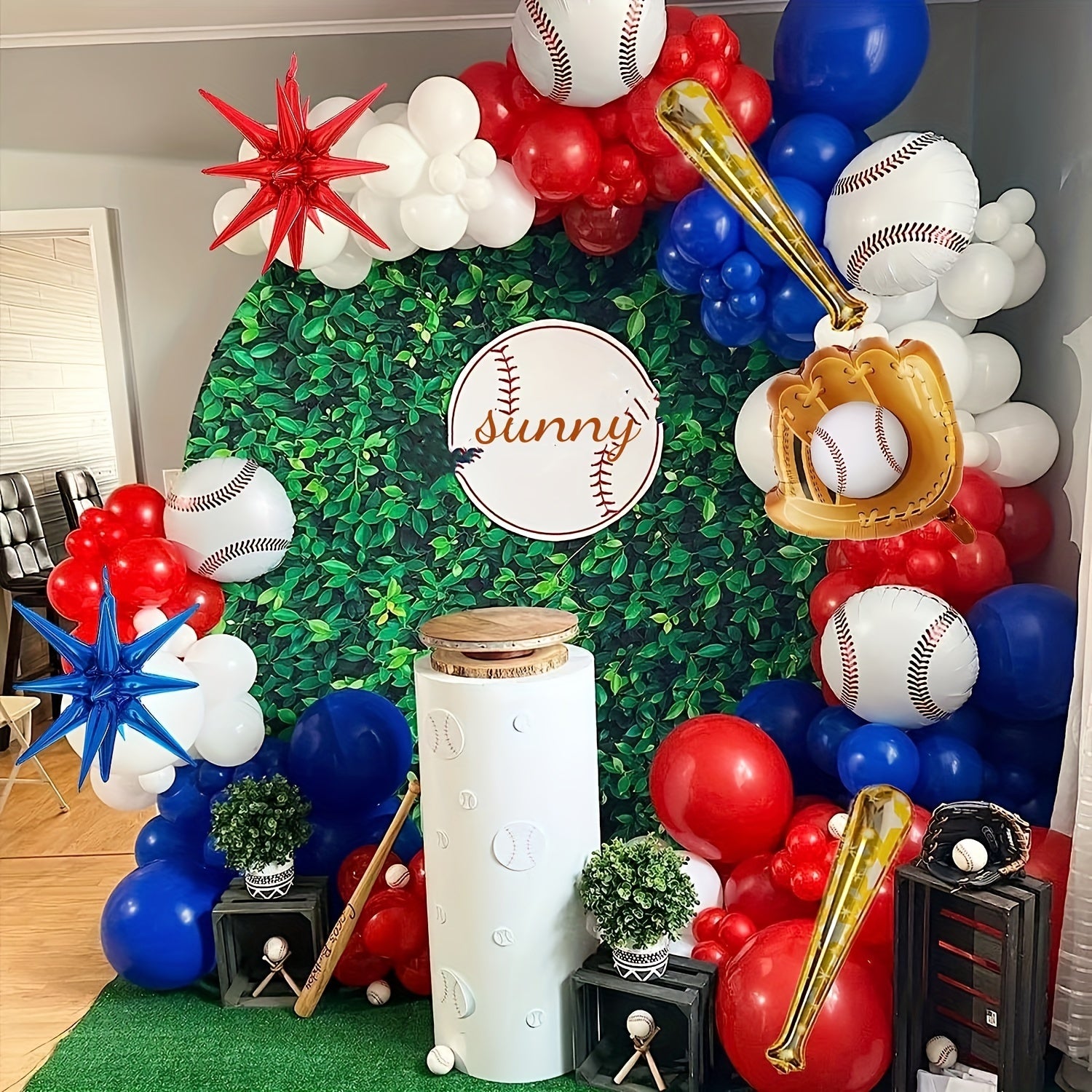 123pcs Baseball Balloon Toy Set Red Latex Balloon Chain Themed Decoration