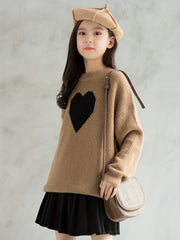 Girls Heart Graphic Knitted Sweater Long Sleeve Casual Top