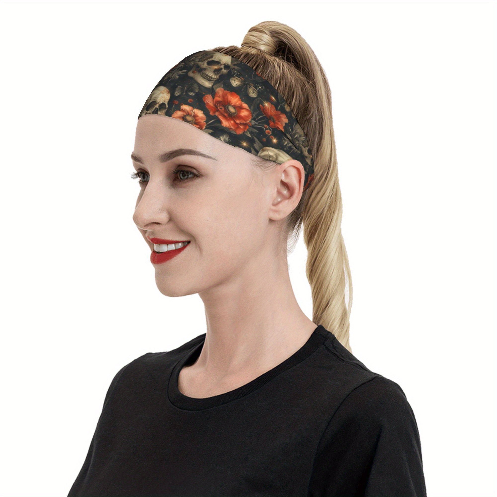 Gothic Mushroom Forest Headband Red Orange Skull Floral Sport Headband
