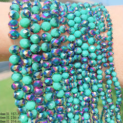 Green Crystal Faceted Colorful Glass Beads Loose Spacer Beads For Diy Bracelet