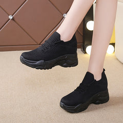 Women's Knit Platform Sneakers Breathable Lace Up Outdoor Shoes Lightweight