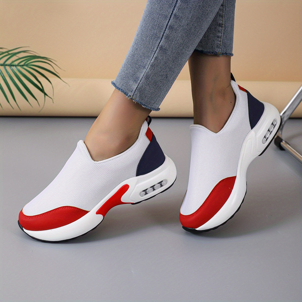 Women's Colorblock Chunky Sneakers Slip On Air Cushion Shoes