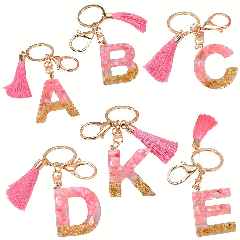 Y2K Initial Letter Keychain Pink Tassel Key Chain Resin English Letters Pendant