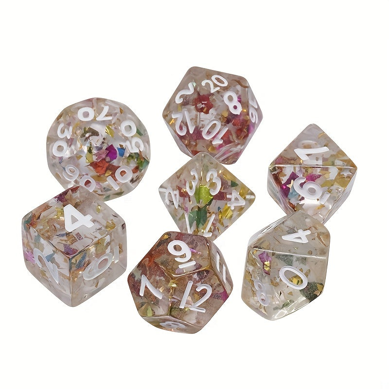 Polyhedral Transparent Gold Dice Engraved Numbers