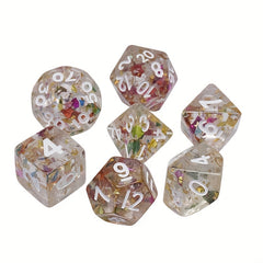 Polyhedral Transparent Gold Dice Engraved Numbers