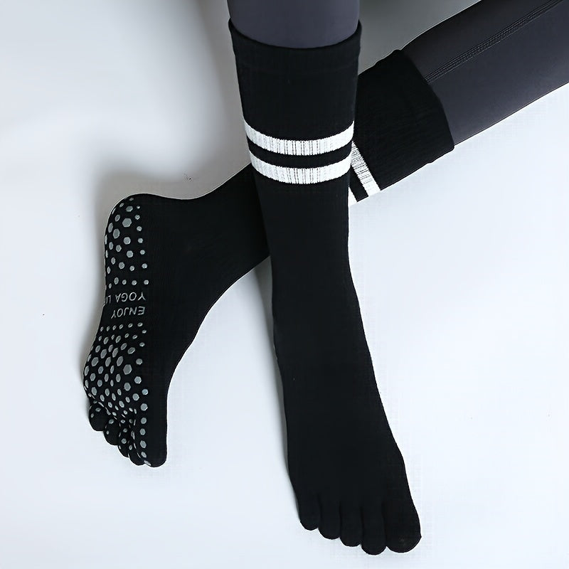 5 Toe Split Mid Calf Grip Socks Non slip Yoga Pilates Ballet Socks Women's
