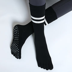 5 Toe Split Mid Calf Grip Socks Non slip Yoga Pilates Ballet Socks Women's