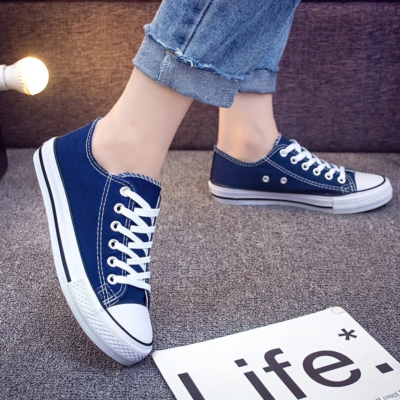 Women's Canvas Lace Up Flat Sneakers Round Toe Casual Walking Shoes