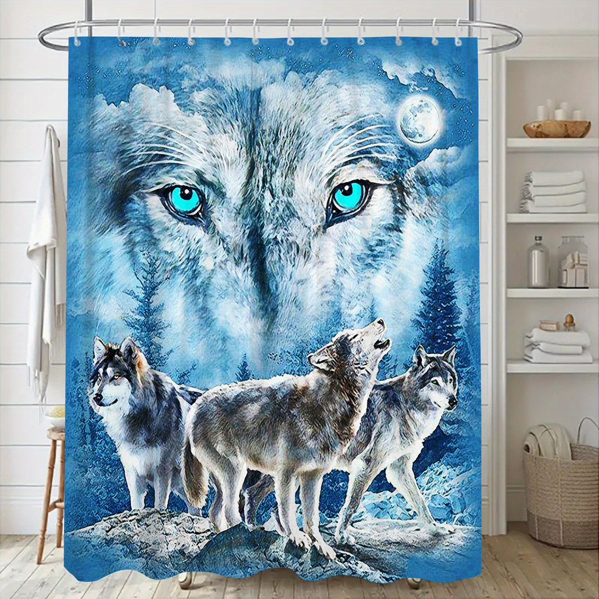 3 4pcs Three Wolfs Bathroom Shower Curtain Waterproof with Hooks