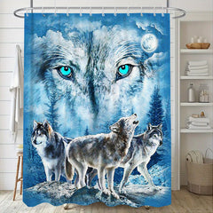 3 4pcs Three Wolfs Bathroom Shower Curtain Waterproof with Hooks