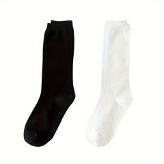 2 Pairs Solid Socks All Match Women's Stockings & Hosiery
