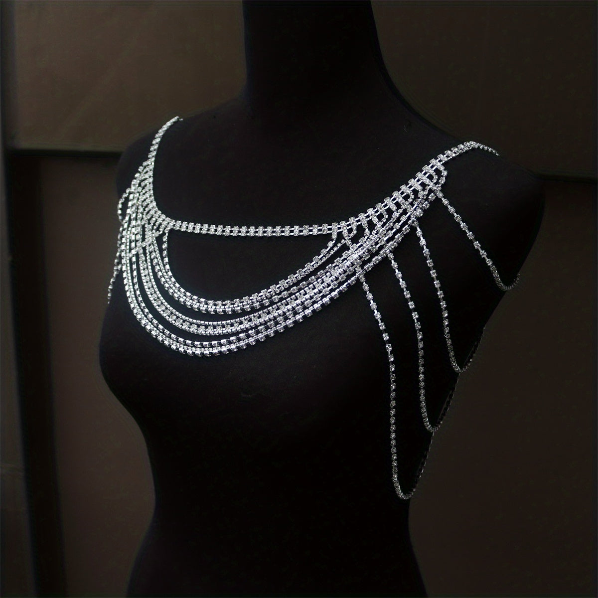Rhinestone Shoulder Chain with Tassel for Wedding Dress