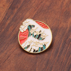 Trendy Cartoon Mountain & Sea Circular Pin for Girls